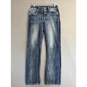 Miss Me Bootcut Jeans Womens 28 (28x33) Leather Bull Studded Rhinestones Western